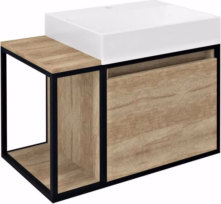 Sapho SKARA onderkast voor badkamer, mat zwart/eiken Alabama, B: 80 cm, D: 49,5 cm, H: 46,5 cm
