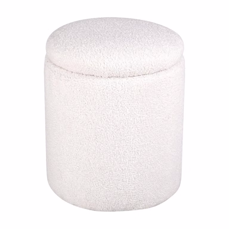 Nest of Nora Ronde poef met opbergruimte - Teddy - Offwhite