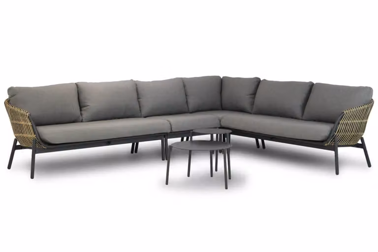 Coco Nathan/Pacific 6-delige hoek loungeset met aluminium en rattan frame, grijs