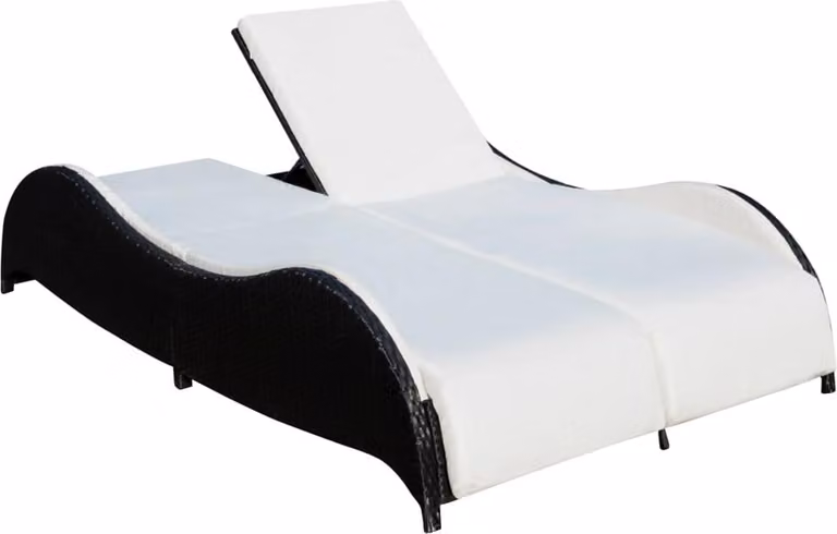 vidaXL Dubbele ligbed met kussen, polyrotan, zwart