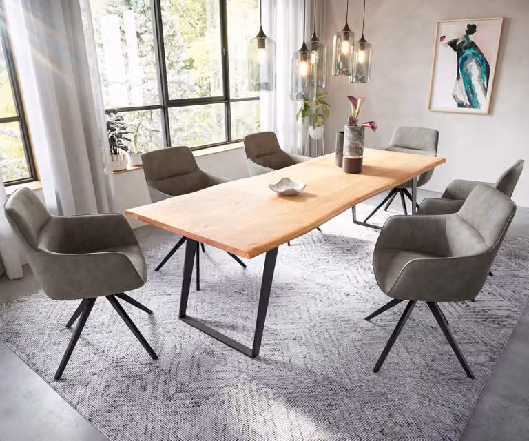 DELIFE Eettafel Edge met Live-Edge acacia hout en metalen onderstel, Bruin/Zwart, B: 260 cm, D: 100 cm, H: 74,5 cm