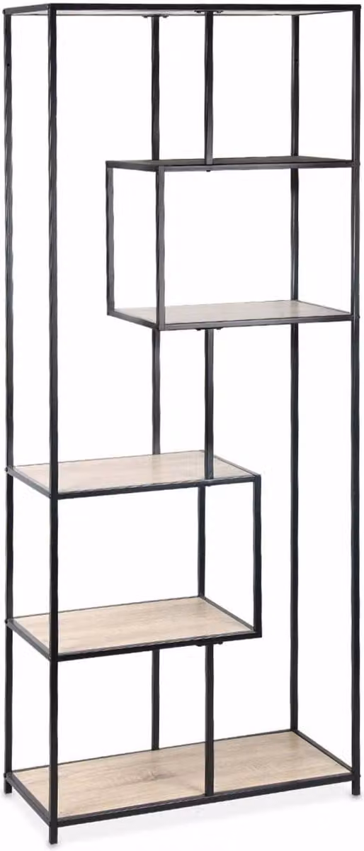 Sweek Open wandkast metaal asymmetrisch met 6 vakken, Loft, Hoogte: 185 cm, Breedte: 77 cm