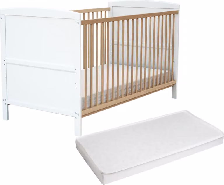 Verstelbaar houten babybedje LUNA met houten matras, 70 x 140 cm
