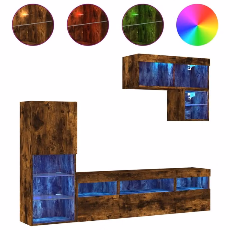vidaXL 6-delige wandmeubelset met LED-verlichting in eikenhoutlook voor de woonkamer