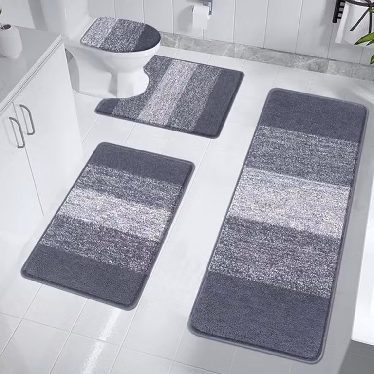4-delige Badkamer Set met Toiletdeksel en Antislip Badmatten, Waterabsorberend, Donkergrijs