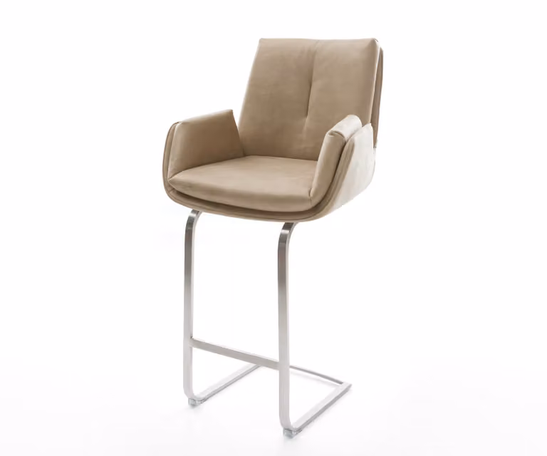 DELIFE Barstoel Clea-Flex met armleuningen, Beige Microvezel, Zilver Kleur