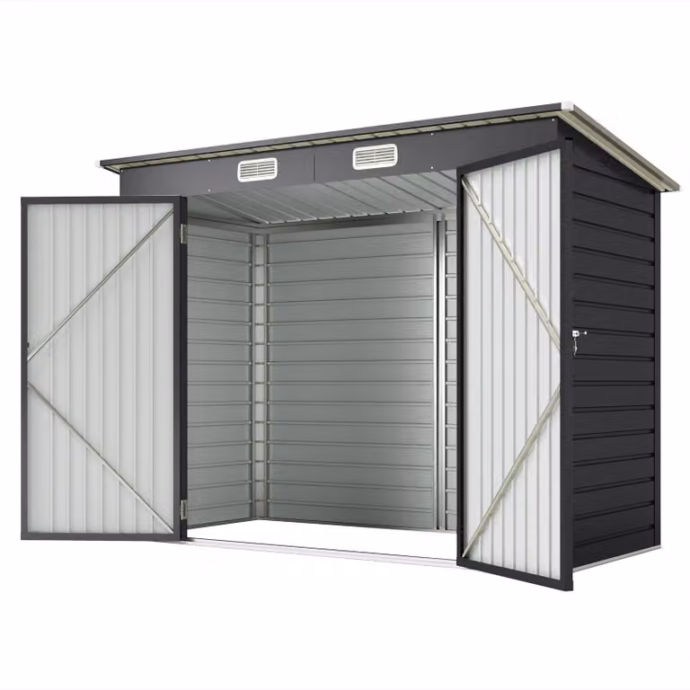 Outsunny Tuinhuis van staal met dubbele deur en slot, grijs, 2,7 m²