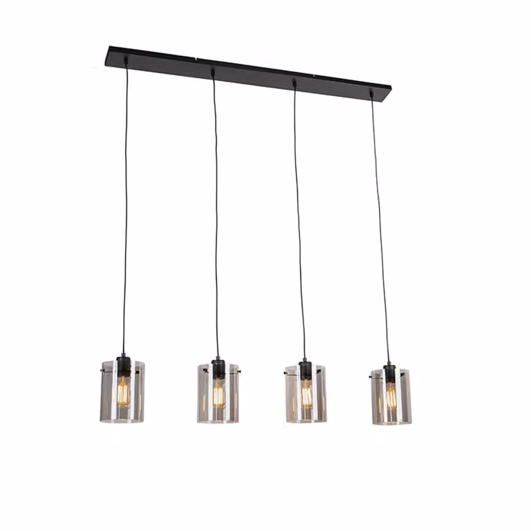 Qazqa Design hanglamp Dome - Zwart met grijs glas - 4-lichts - Hoogte verstelbaar