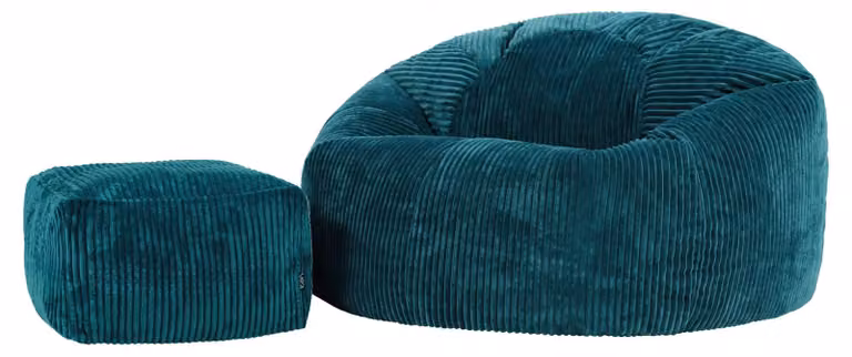 Icon Kingston XXL zitzak van corduroy met hocker en vulling, blauwgroen