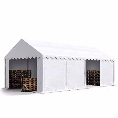 TOOLPORT Opslagtent 4x8 m met PVC-zeil en grondframe, wit, waterdicht