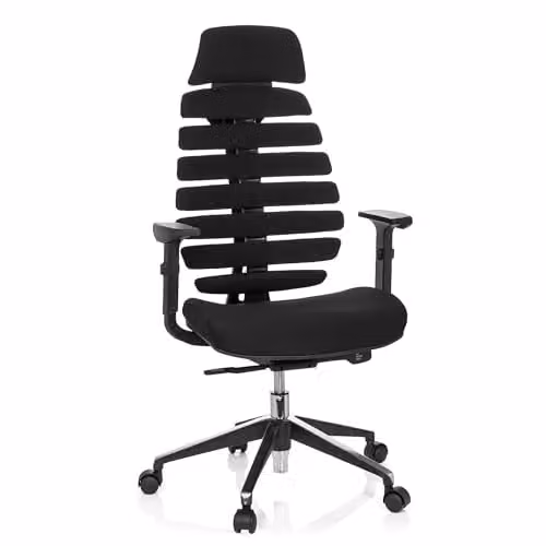 hjh OFFICE Ergo Line II Pro ergonomische bureaustoel met hoofdsteun en lendensteun, zwart stoffen bekleding