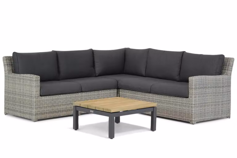 Garden Collections Giardino/Riviera 4-delige hoek loungeset in grijs polyrattan met kussens