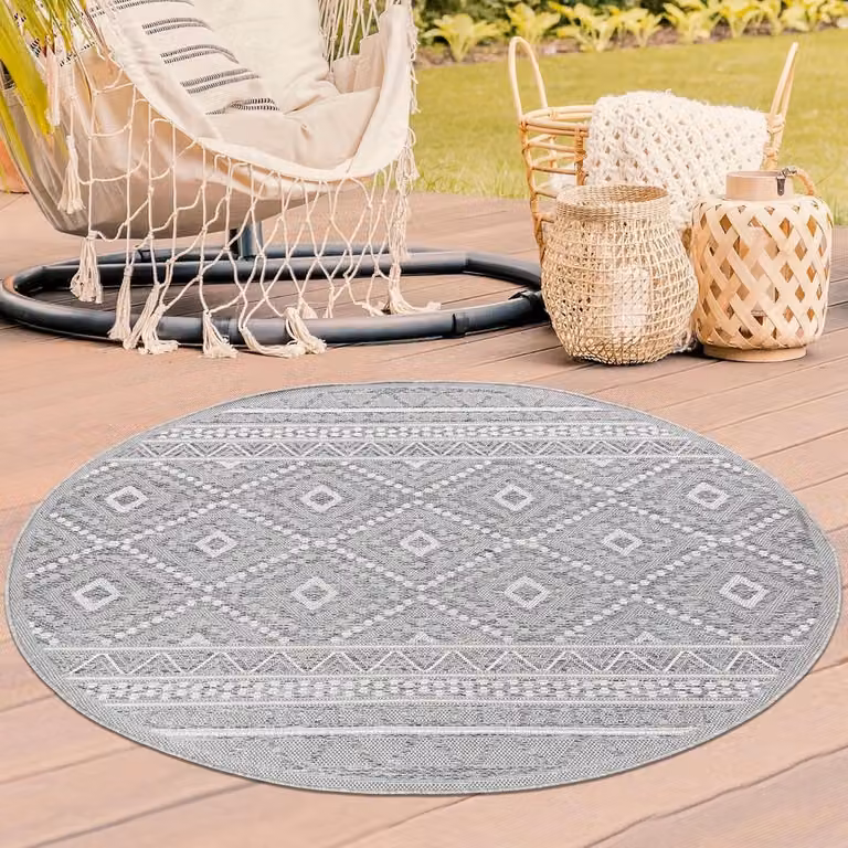 Rond Vloerkleed Sisal Look Grijs - Geschikt voor Binnen en Buiten en Vloerverwarming - Diameter: 160 cm