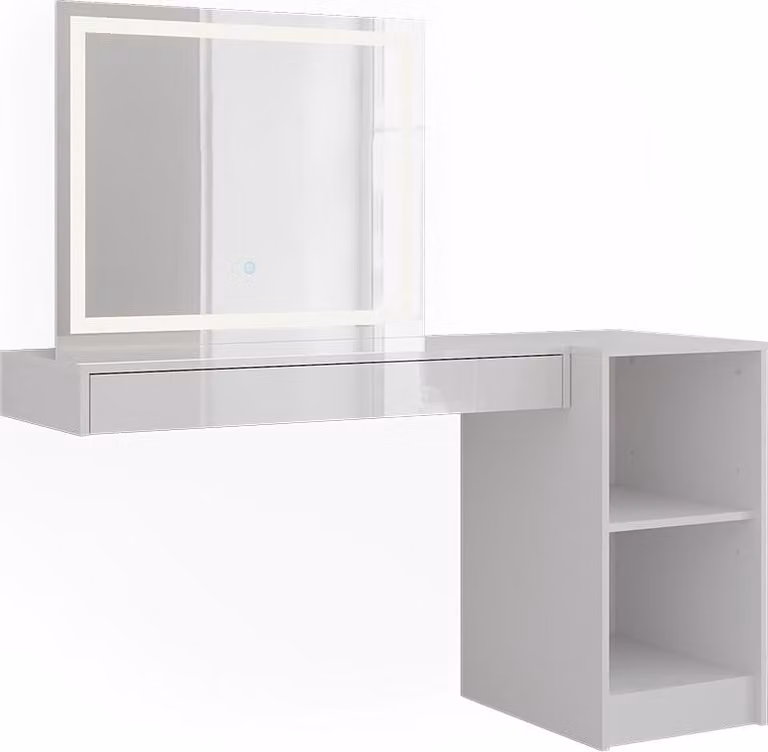 Vicco Sherry Kaptafel Wit met LED-spiegel en open rek, Breedte: 140.2 cm