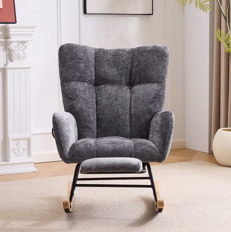 CHICFURN Schommelstoel met voetsteun en hoge rugleuning - Donkergrijs
