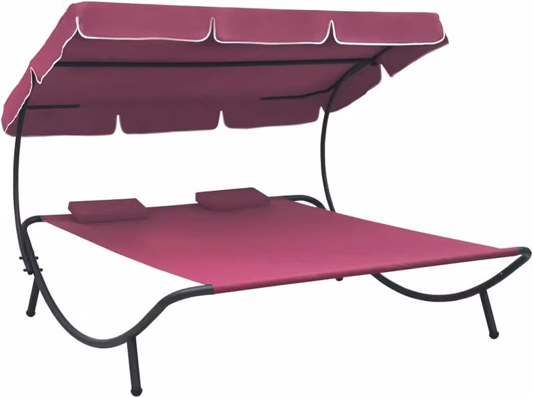 Zonnebed voor de tuin met luifel en roze kussen