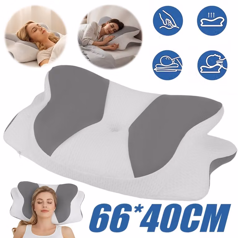 Orthopedisch Tractiekussen voor Nek en Rug - Ergonomisch Verkoelend Traagschuim met Ademende Hoes - Wit