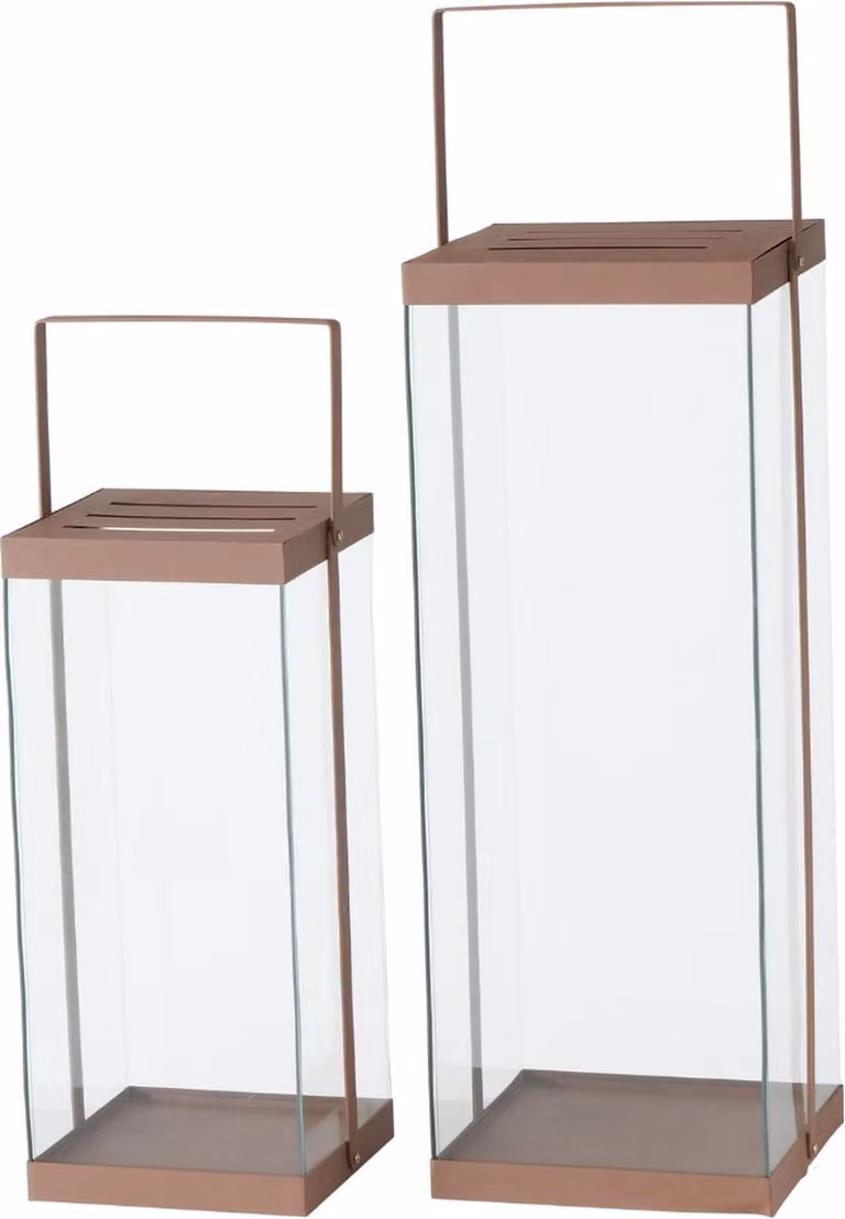 Set van 2 moderne lantaarns in het roze, gemaakt van metaal en glas, Hoogte: 72 cm