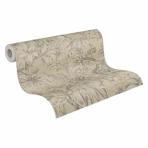 A.S. Création History of Art Vliesbehang Bloemen Grijs Groen Metallic B: 53 cm, L: 10,05 m