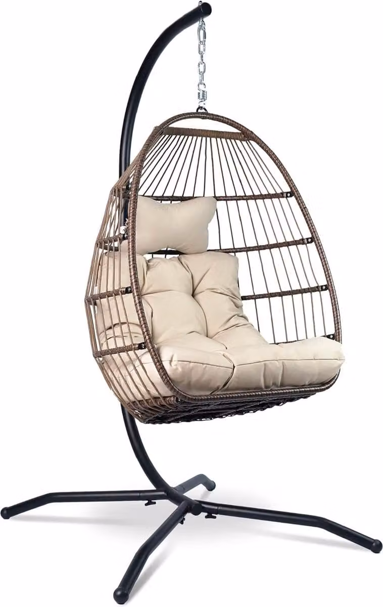 Grijs Boho Ei-schommel met standaard voor binnen en buiten
