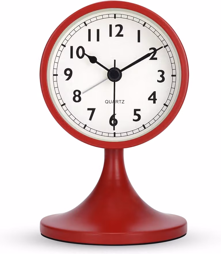 Retro Analoge Alarmklok met Verwijderbare Stand in Rood - Vintage Stille Tafelklok voor Slaapkamer en Kantoor