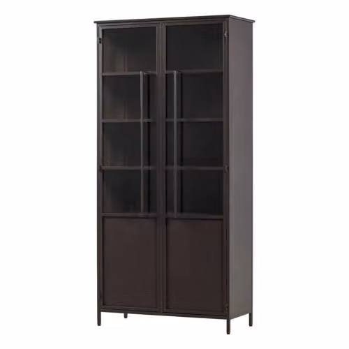 WOOOD Exhibit XL 2-deurs Vitrinekast - Metaal - Donkerbruin - H 203 x B 99 x D 45 cm