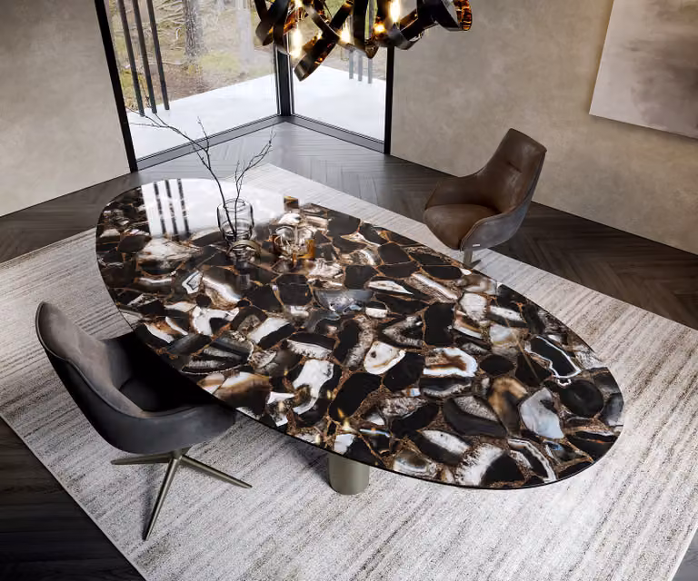 DELIFE Eettafel Edge Oval Agatablack Keramiek met Titanium Metaaleffect Afwerking, B/D/H: 280 x 130 x 76 cm