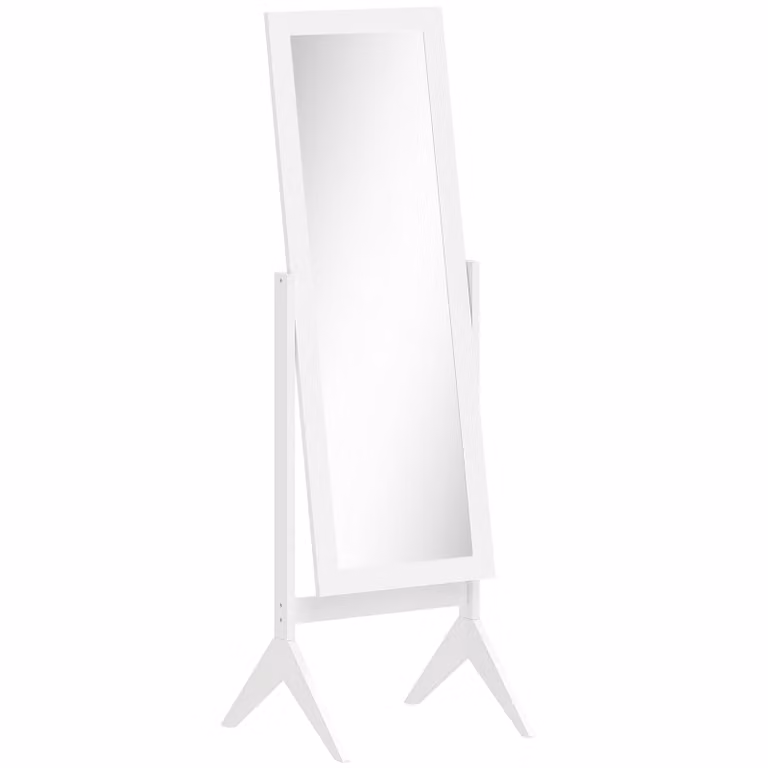 HOMCOM Staande Spiegel Wit, Verstelbare Hoek Make-up Spiegel met MDF Frame, Volledige Lichaamsspiegel Kantelbaar, B/D/H: 40 x 160 cm