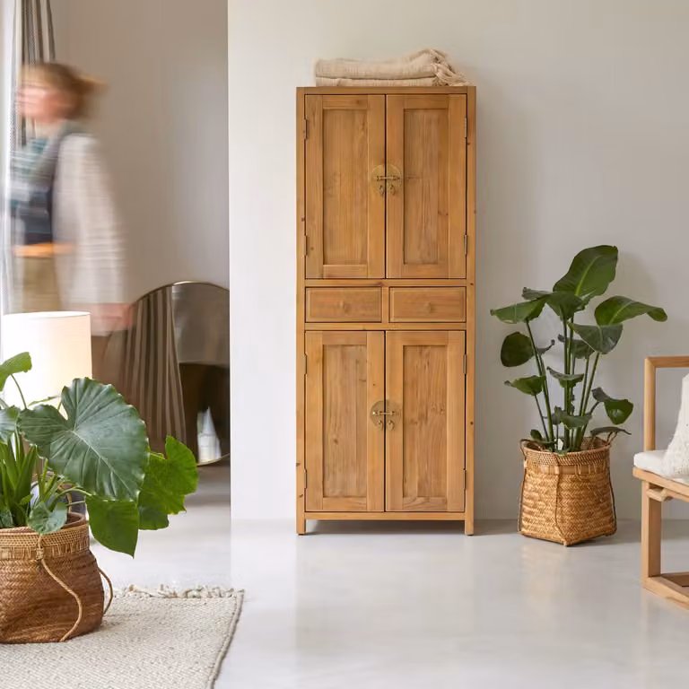 Tikamoon Kast van massief grenenhout met deuren en laden - Bruin - B: 150 cm, D: 35 cm, H: 60 cm