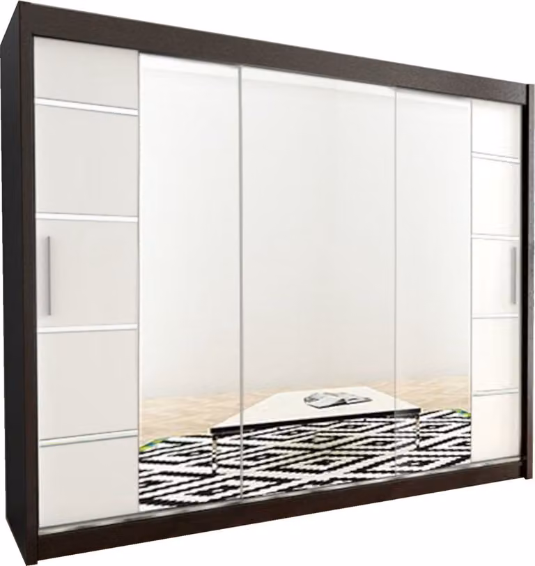 InspireMe VENTILA IV 250 Kledingkast met 3 schuifdeuren, Zwart Mat en Wit Mat, B/D/H: 250 x 62 x 200 cm