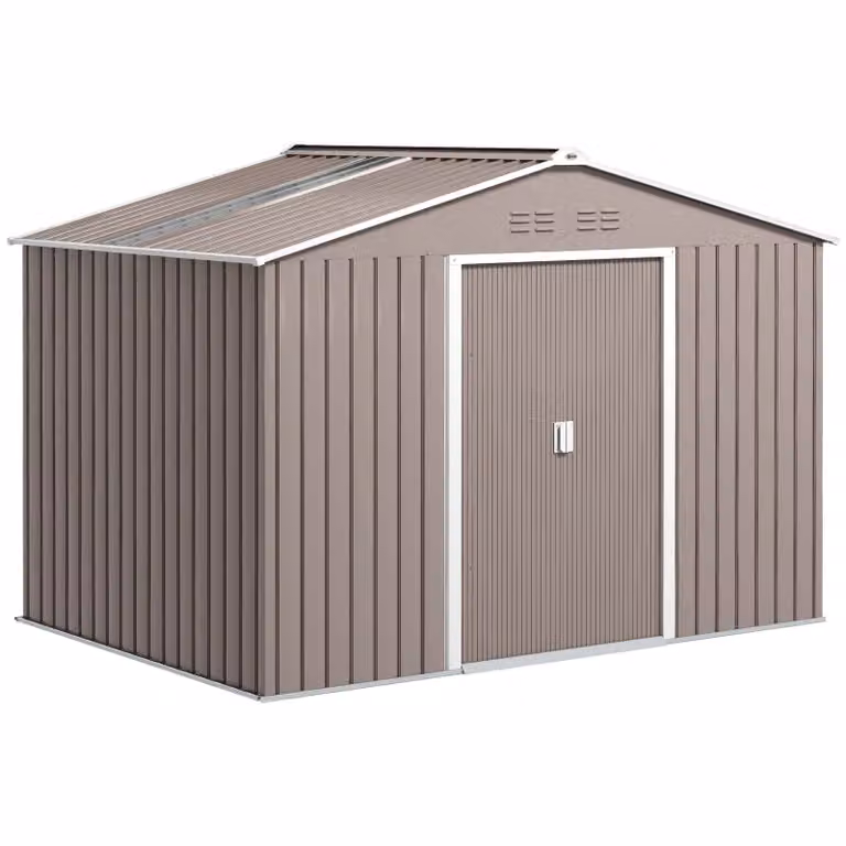 Outsunny Tuinschuur van gegalvaniseerd staal, weerbestendig en waterdicht met ventilatierooster, Lichtgrijs, B: 277 cm, D: 195 cm, H: 192 cm