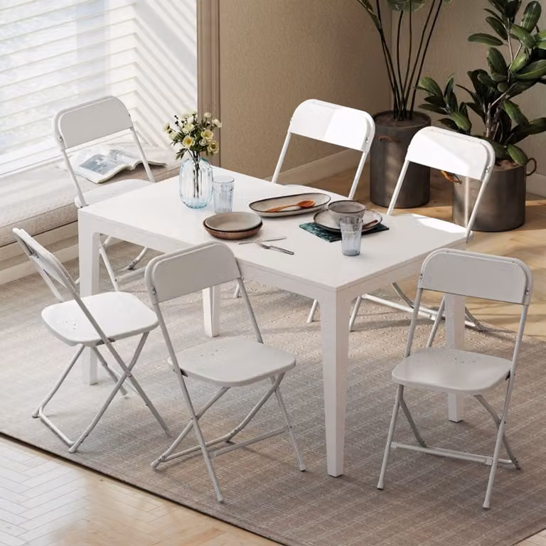 MODFU Set van 6 Klapstoelen met Stalen Frame en Afwateringsgaten - Wit - Kunststof