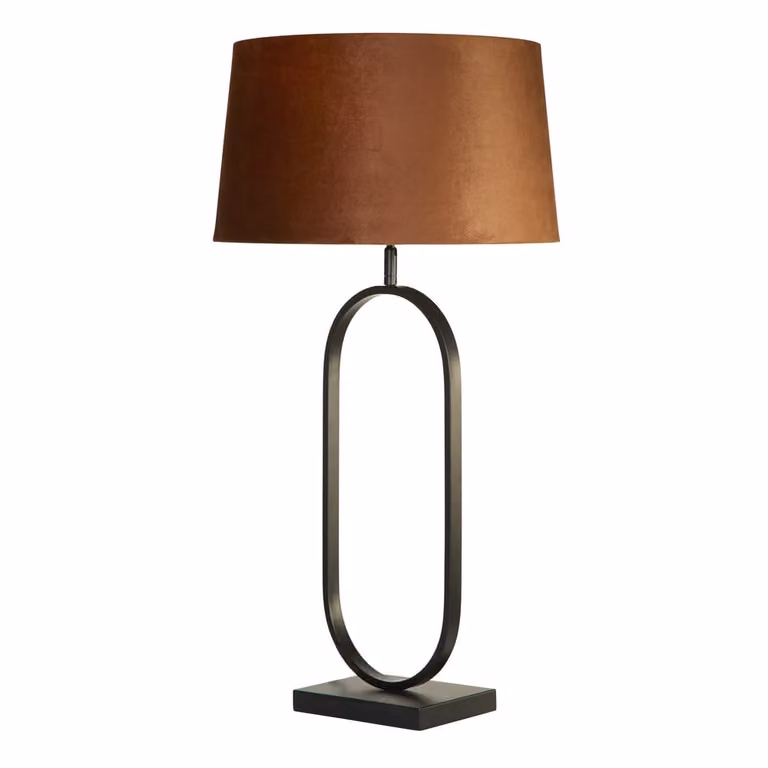 Searchlight Modish Tafellamp met Oranje Stoffen Kap en Zwart Metalen Onderstel