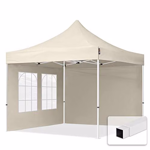 Toolport Easy Up Partytent met 2 zijwanden en kerkvensters, 3 x 3 m, crème