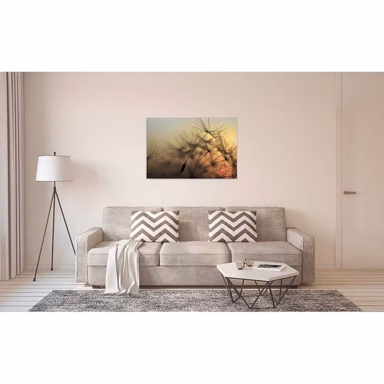 home24 Flying Dandelion wanddecoratie in oranje en meerkleurig, polyester en sparrenhout, 90 x 60 cm