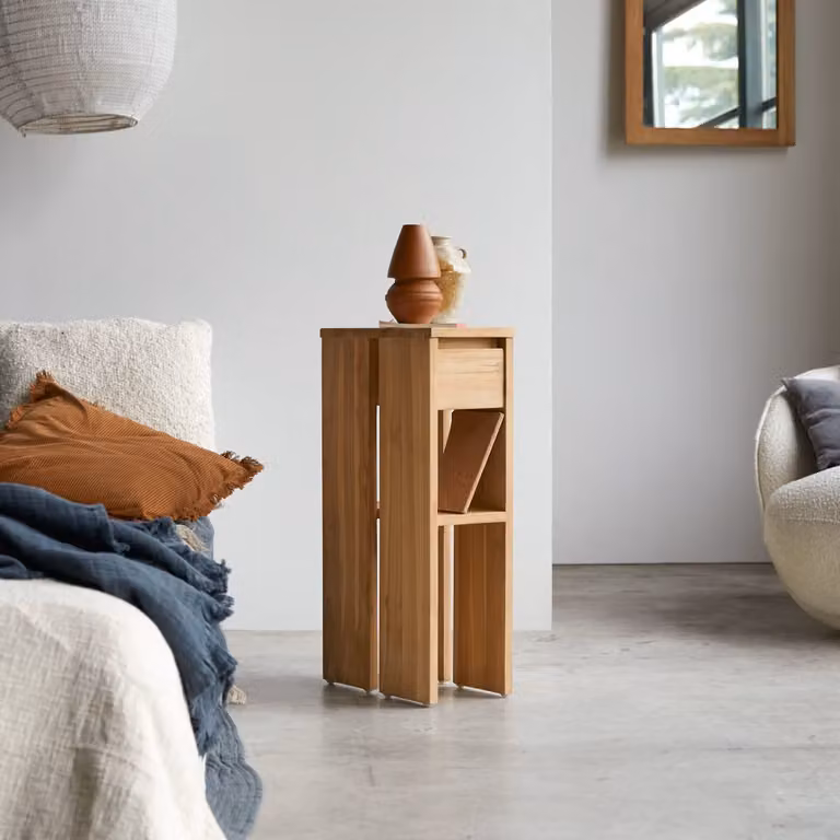 Tikamoon Eden nachtkastje van massief teakhout - Bruin/Beige - B: 35 cm, D: 20 cm, H: 70 cm