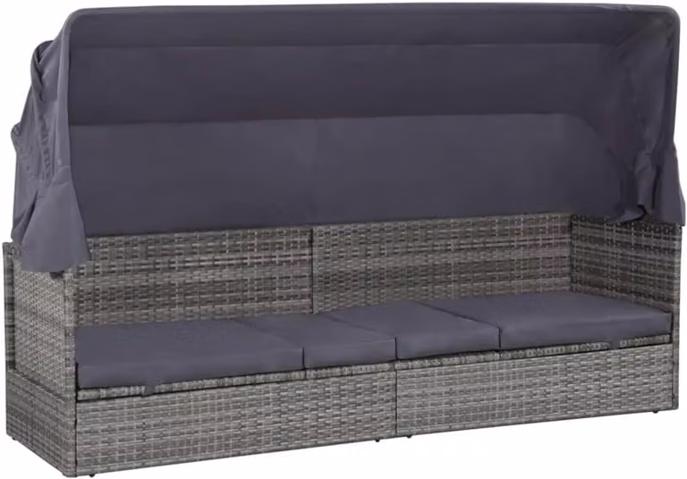 Grijs tuinbed met baldakijn en schuifdak van polyrotan, B/D: 205 x 62 cm, inclusief dik gevoerd ligvlak
