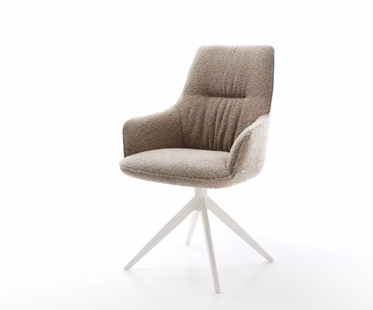 DELIFE Zelia-Flex Draaistoel met Armleuning, Bouclé Stoff, Wit, 360° Draaibaar