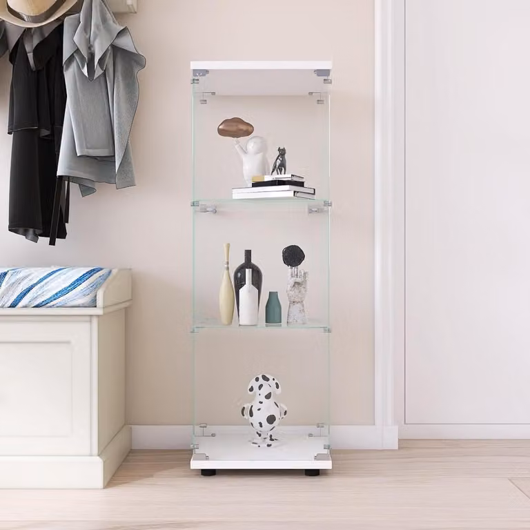 Glazen Vitrinekast met Beveiligingsslot - Wit - H 125 cm x B 42 cm x D 36 cm