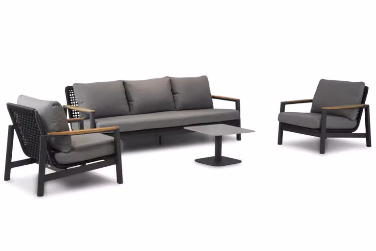 Coco Ralph 4-delige loungeset met teak en grijs textiel