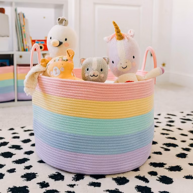 Unyqoos Regenboog Opslagmand voor Kinderspeelgoed en Wasgoed met Handvatten, Textiel, 50 x 33 cm