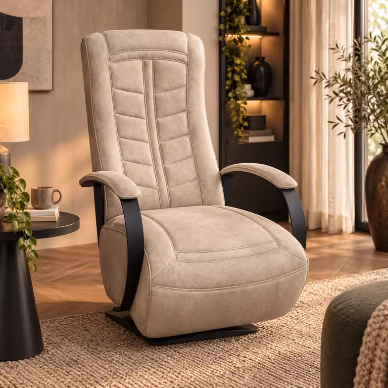WoonMax Relaxfauteuil Queen Zorro Sand met handbediening en microvezel bekleding
