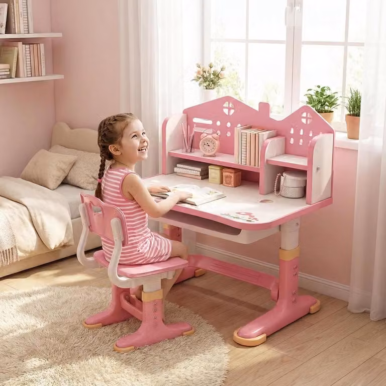 Verstelbare Kinderbureau Set met Stoel in Roze - Ergonomisch en Groei-aanpasbaar - Breedte: 105 cm