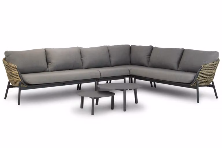Coco Nathan/Rimini 6-delige hoek loungeset met aluminium frame en grijze kussens