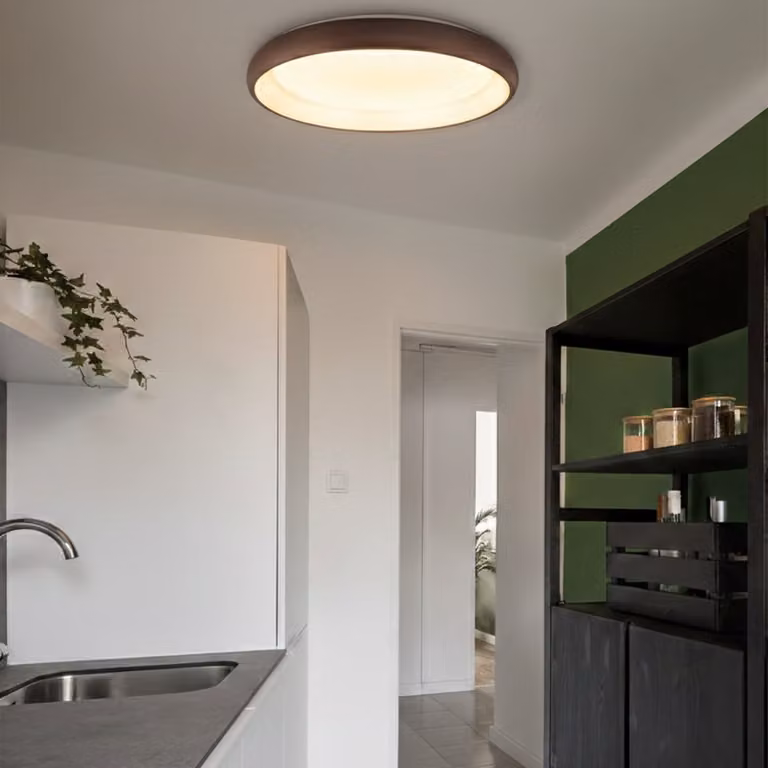 Lyora Plafondlamp Albi in bruin en brons, ronde designlamp met warm wit LED-licht, Diameter: 61 cm