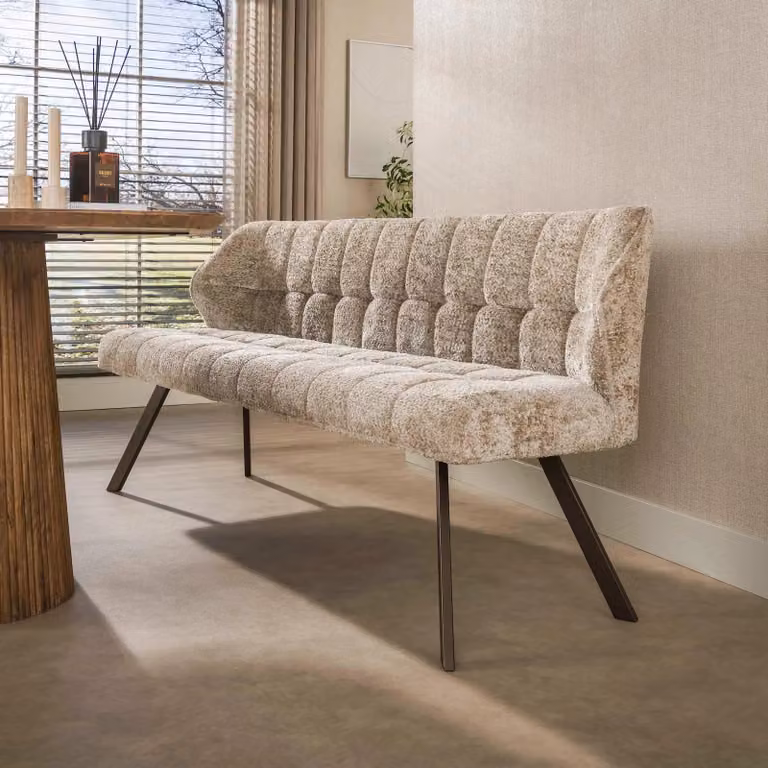 WoonStijl Eetkamerbank Alure 180 met zand-bruin frame en geometrisch design