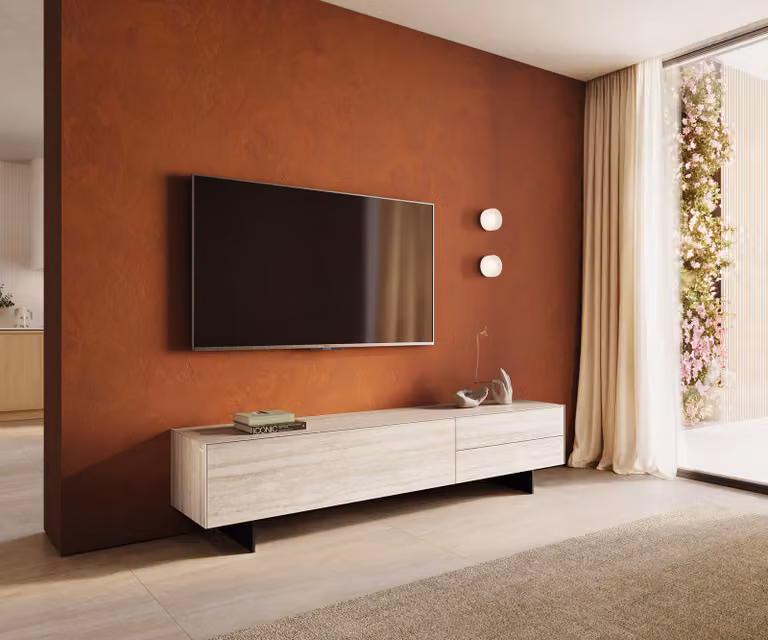 DELIFE Tv-meubel Cuor Modern Keramiek en MDF Travertino Bianco Crème-wit en Zwart B: 220 cm, D: 45 cm, H: 50 cm