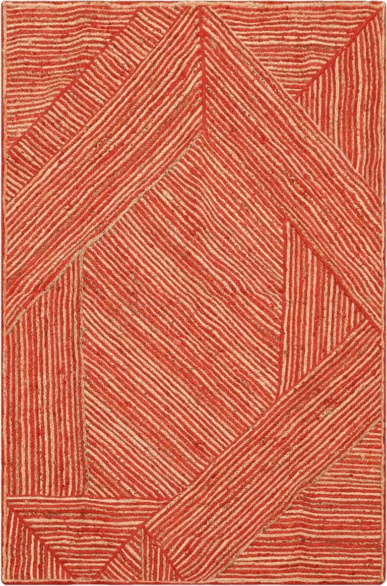 Handgeweven Boho Kilim Vloerkleed van Katoen en Jute - Rood Beige - 120 x 240 cm