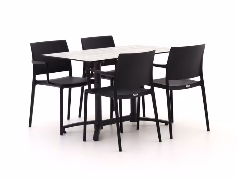 Forza Furniture Diningset Forza voor 4 personen, zwart en grijs, kunststof en gepoedercoat aluminium