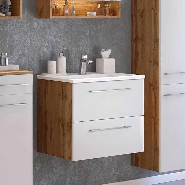 home24 Wastafel IV 60cm wit/Wotan eikenhouten look